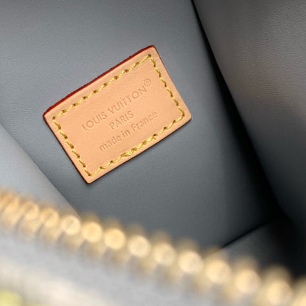 SIDE TRUNK 23.5 IN GREY MONOGRAM DENIM LIGHT BROWN CALFSKIN