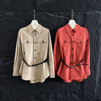 YSL LONG BELTED SHIRT IN COTTON 265868