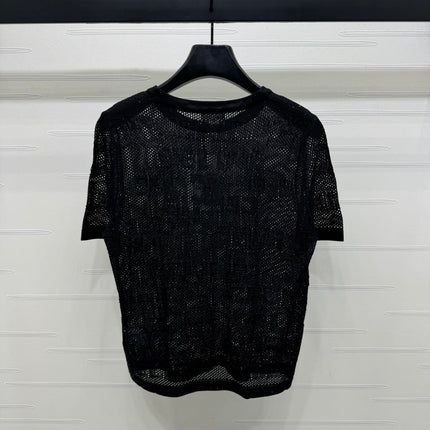 CELINE SHORT-SLEEVE CROCHET TOP BLACK 274808