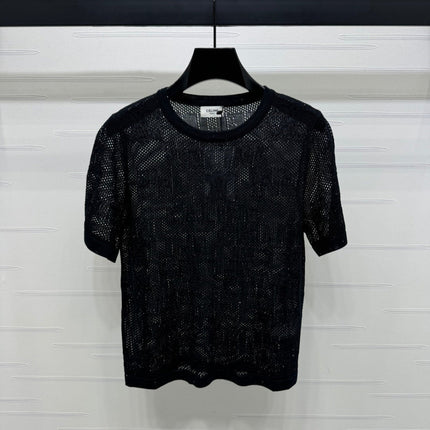 CELINE SHORT-SLEEVE CROCHET TOP BLACK 274808