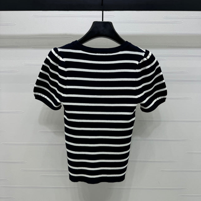 VIVIENE 25S SHORT SLEEVE STRIPED ROUND NECK KNIT SWEATER 264249