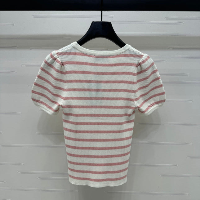 VIVIENE 25S SHORT SLEEVE STRIPED ROUND NECK KNIT SWEATER 264248