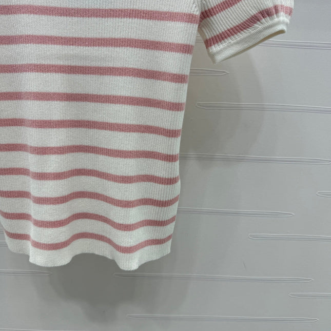 VIVIENE 25S SHORT SLEEVE STRIPED ROUND NECK KNIT SWEATER 264248