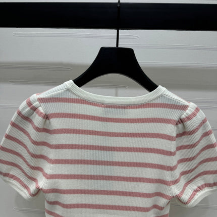 VIVIENE 25S SHORT SLEEVE STRIPED ROUND NECK KNIT SWEATER 264248