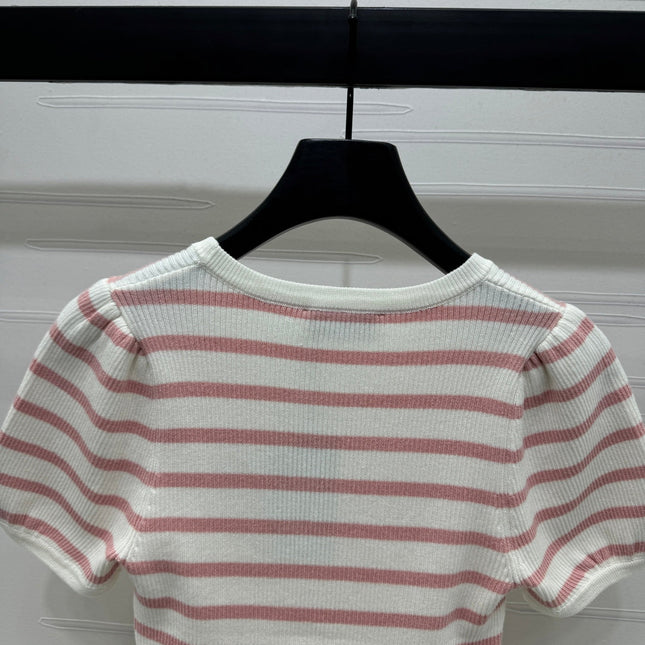 VIVIENE 25S SHORT SLEEVE STRIPED ROUND NECK KNIT SWEATER 264248
