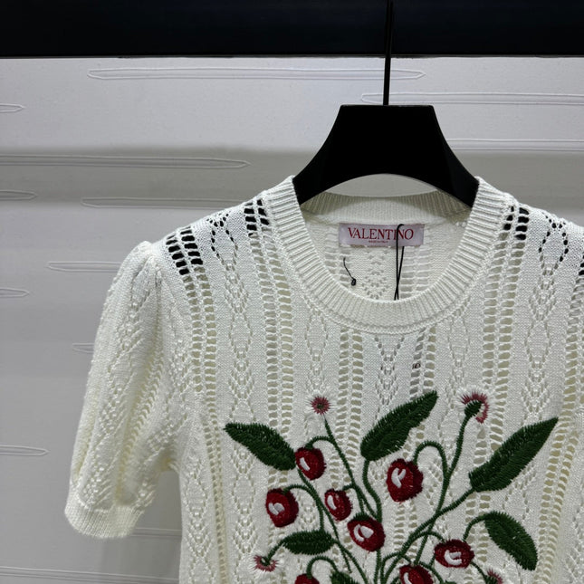 VALENTINO CREW NECK SHORT-SLEEVE KNIT TOP 274956