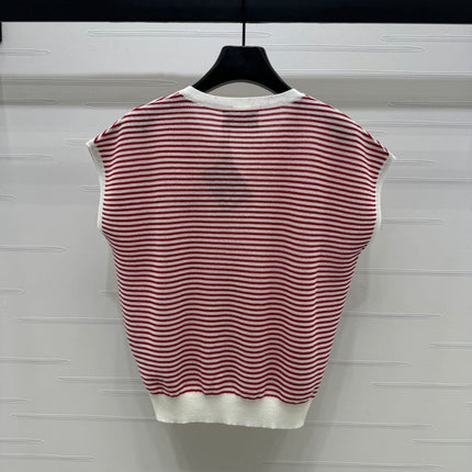 PRAD 25S STRIPED V-NECK KNITTED VEST 264127