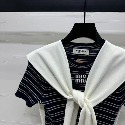 MIU 25S SHORT SLEEVE STRIPED KNITTED CAPE 264138