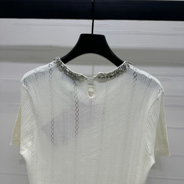 MIU 25S RHINESTONE COLLAR T-SHIRT 264095