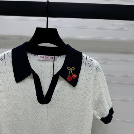 VALENTINO 25S HOLLOW V-NECK BLOUSE 264161