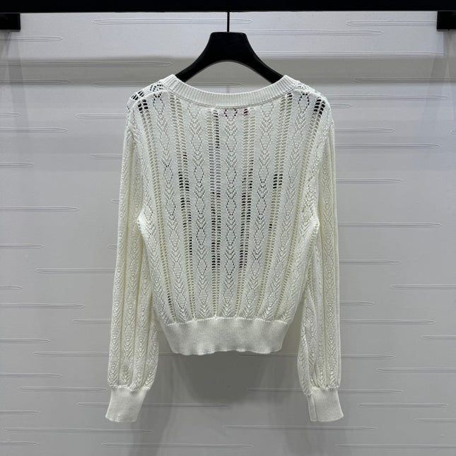 VALENTINO CREW NECK LONG-SLEEVE EMBROIDERED KNIT TOP 274957