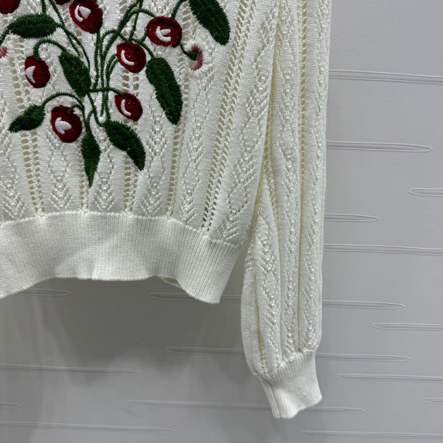 VALENTINO CREW NECK LONG-SLEEVE EMBROIDERED KNIT TOP 274957