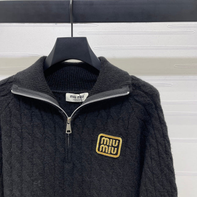 MIUMIU HALF-ZIP KNITTED PULLOVER WITH COLLAR STYLE 486