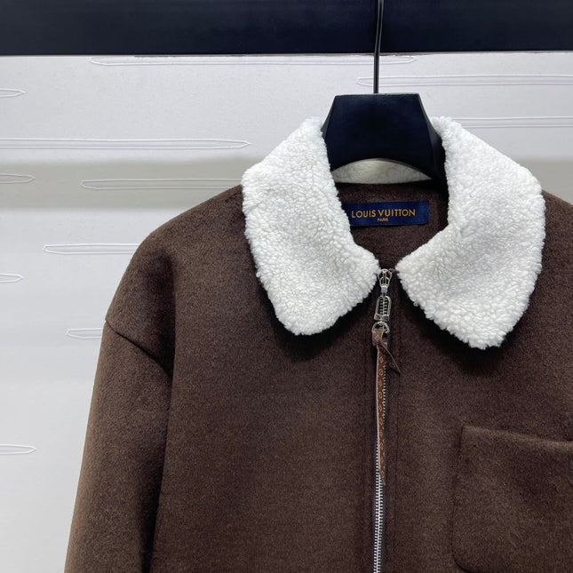 LV 25S KNITTED CARDIGAN WITH SHEARLING COLLAR 0153