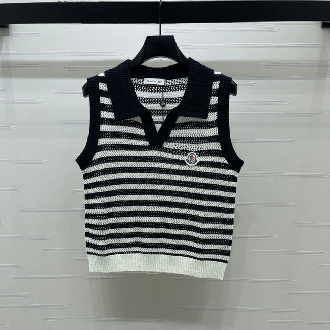 MONCLER 26S SLEEVELESS STRIPED KNIT POLO TOP 675