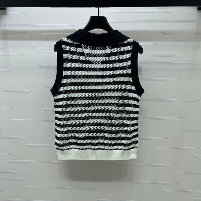 MONCLER 26S SLEEVELESS STRIPED KNIT POLO TOP 675