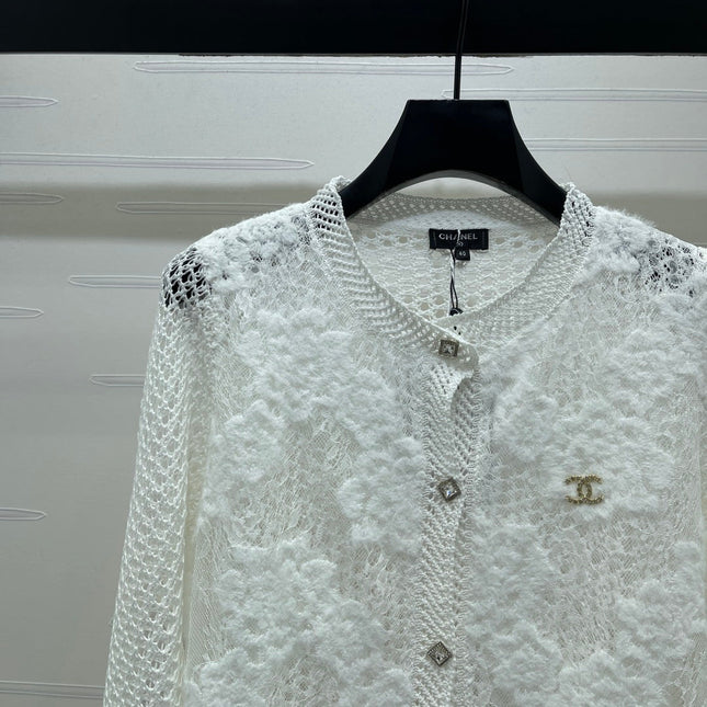 CHANEL 26S FLORAL OPENWORK KNIT CARDIGAN 1348