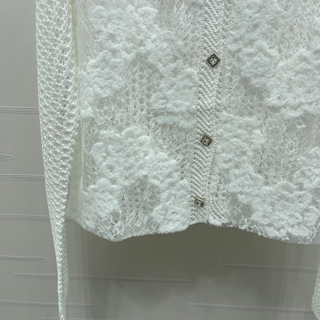 CHANEL 26S FLORAL OPENWORK KNIT CARDIGAN 1348
