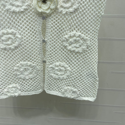 CHANEL 26S FLORAL CROCHET KNIT VEST 1347