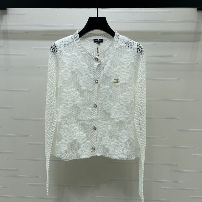 CHANEL 26S FLORAL OPENWORK KNIT CARDIGAN 1348