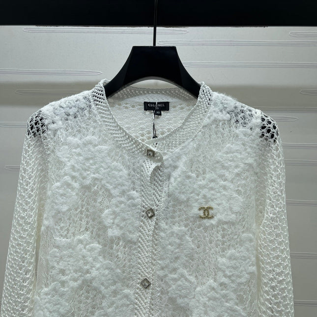CHANEL 26S FLORAL OPENWORK KNIT CARDIGAN 1348