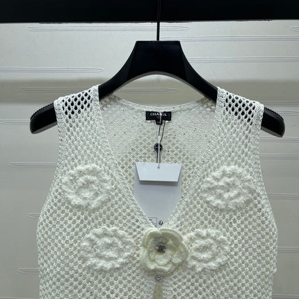 CHANEL 26S FLORAL CROCHET KNIT VEST 1347