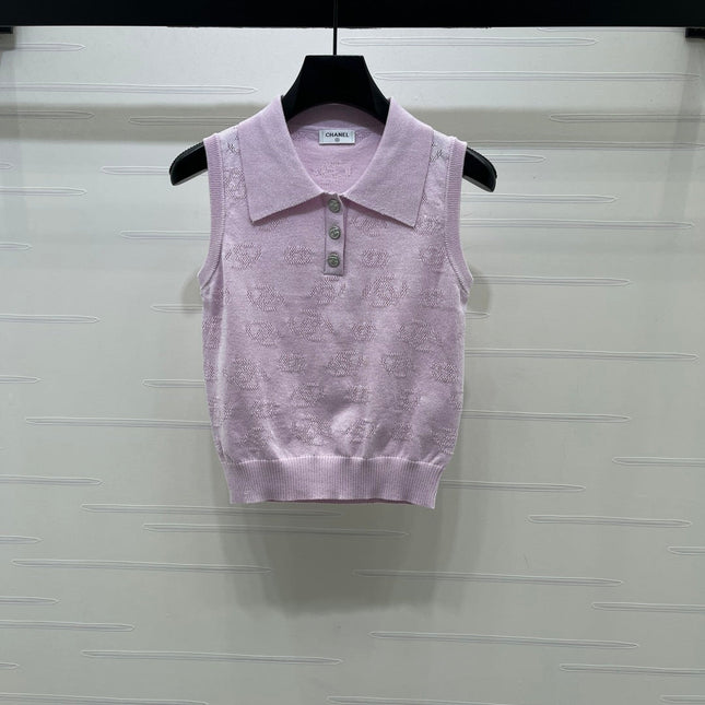 CHANEL 26S SLEEVELESS KNIT POLO TOP 1339