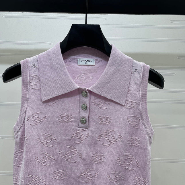 CHANEL 26S SLEEVELESS KNIT POLO TOP 1339