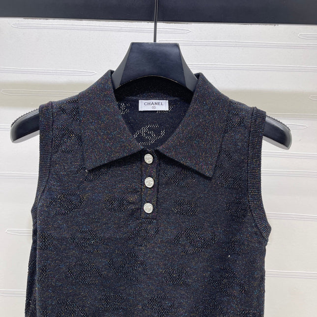 CHANEL 26S SLEEVELESS KNIT POLO TOP 1338