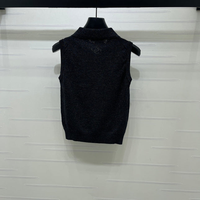CHANEL 26S SLEEVELESS KNIT POLO TOP 1338