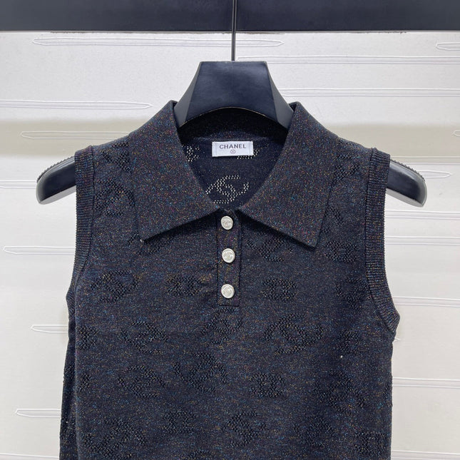 CHANEL 26S SLEEVELESS KNIT POLO TOP 1338