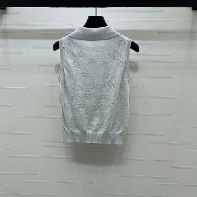 CHANEL 26S SLEEVELESS KNIT POLO TOP 1337