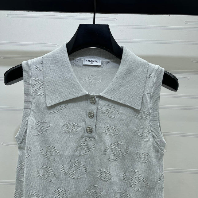 CHANEL 26S SLEEVELESS KNIT POLO TOP 1337