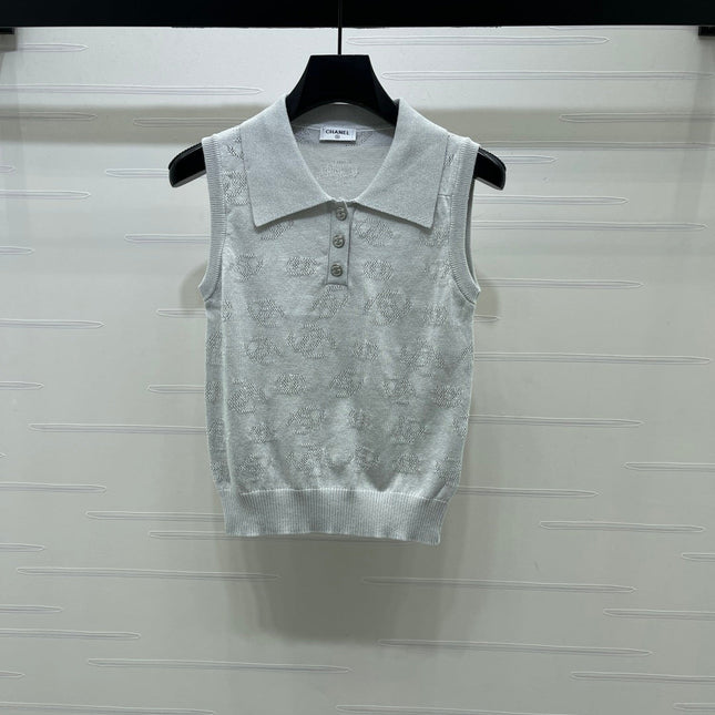 CHANEL 26S SLEEVELESS KNIT POLO TOP 1337