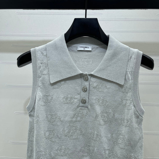 CHANEL 26S SLEEVELESS KNIT POLO TOP 1337