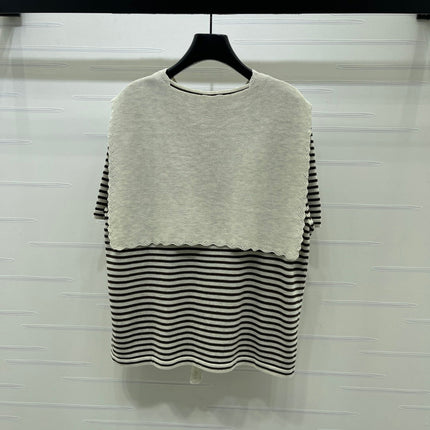 CHANEL 26S STRIPED KNIT TOP WITH SHOULDER TIE 1326