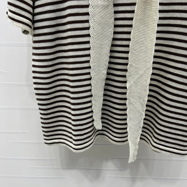 CHANEL 26S STRIPED KNIT TOP WITH SHOULDER TIE 1326