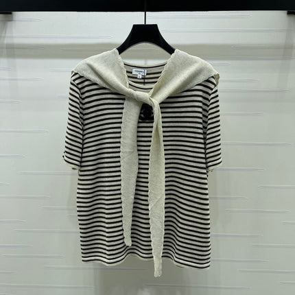 CHANEL 26S STRIPED KNIT TOP WITH SHOULDER TIE 1326