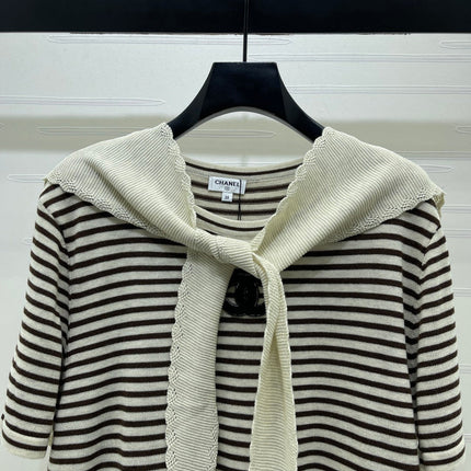 CHANEL 26S STRIPED KNIT TOP WITH SHOULDER TIE 1326