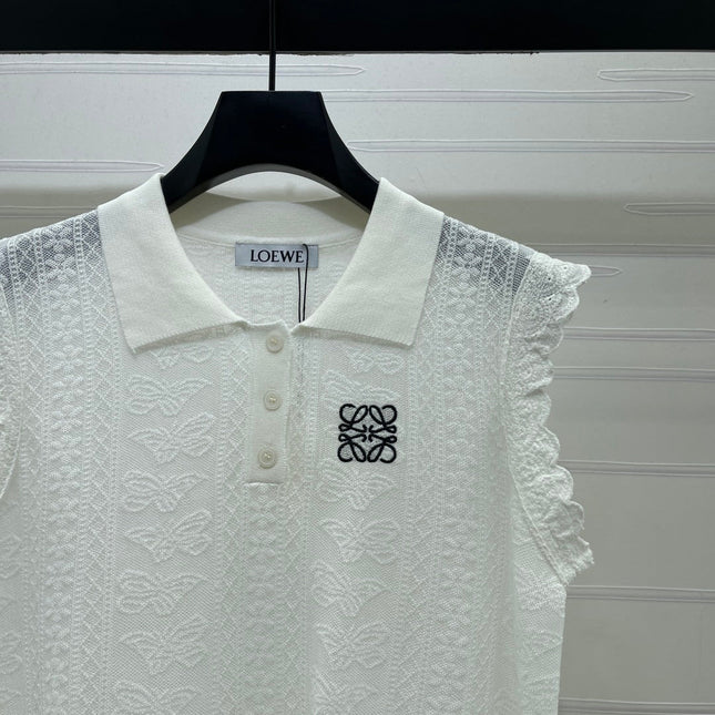 LOEWE 26S RUFFLE-SLEEVE KNIT POLO SHIRT 577