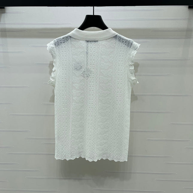 LOEWE 26S RUFFLE-SLEEVE KNIT POLO SHIRT 577
