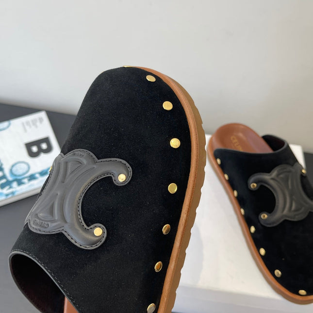 CELINE 26S MULE IN BLACK SUEDE