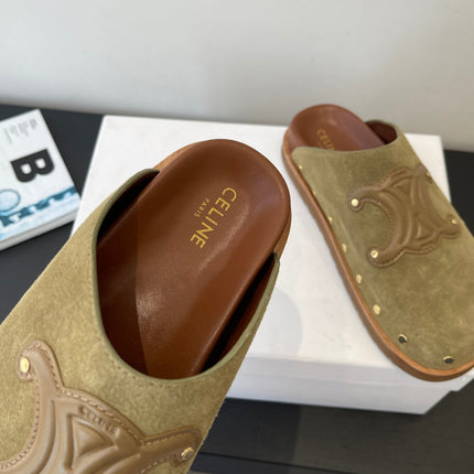 CELINE 26S MULE IN OLIVE GREEN SUEDE