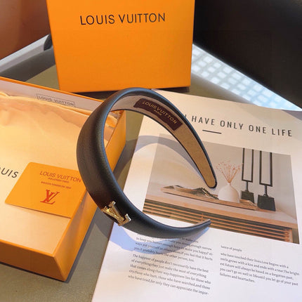 LV HEADBAND IN BLACK CALFSKIN GOLD HARDWARE