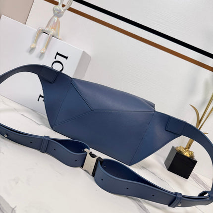 LOEWE 26S PUZZLE EDGE MEDIUM BAG 24 IN DENIM BLUE CALFSKIN