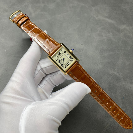 TANK LOUIS CARTIER WATCH GOLD CASE AND LEATHER STRAP
