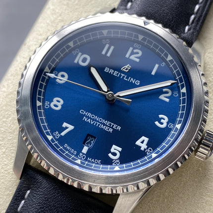 AVIATOR 8 AUTOMATIC STEEL CASE BLUE DIAL BLACK CALFSKIN STRAP