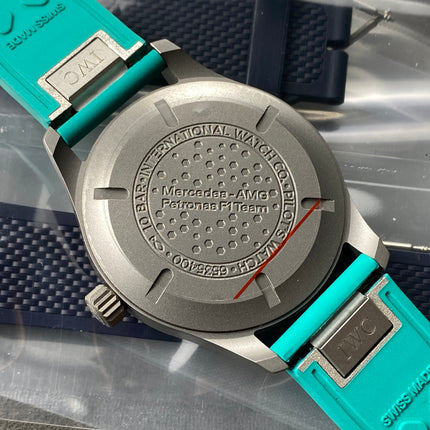PILOT’S WATCH MARK XX MERCEDES  SILVER CASE ON TEAL GREEN RUBBER STRAP