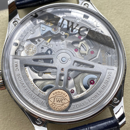 PORTUGIESER AUTOMATIC 42 WATCH SILVER CASE WITH BLACK LEATHER STRAP