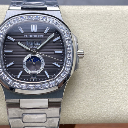 NAUTILUS STEEL ATTACHED DIAMOND BEZEL BLACK DIAL